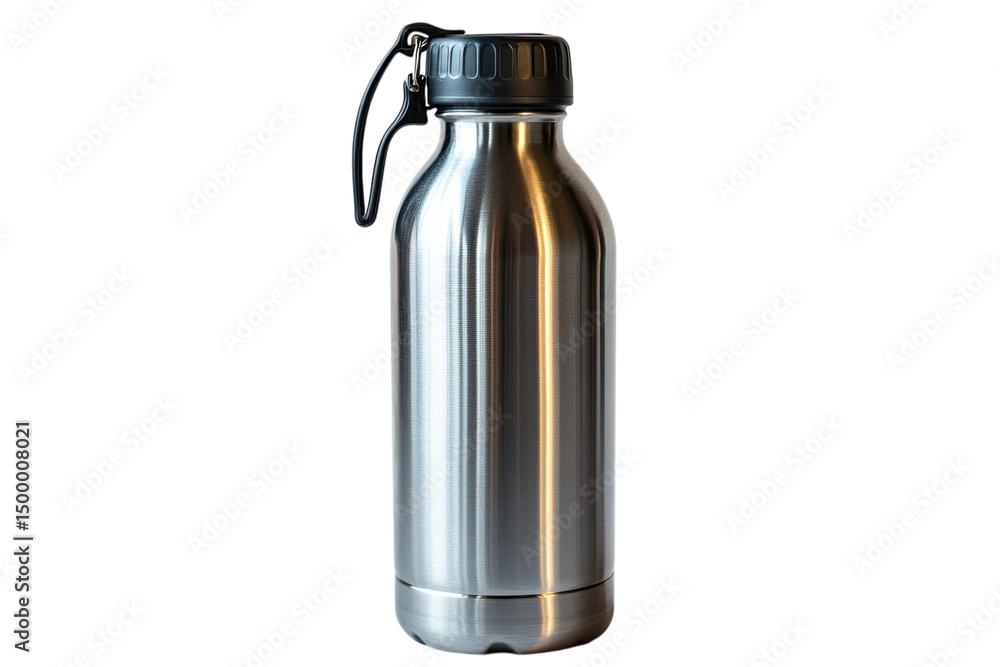 Embrace sustainability with a sleek brushed stainless steel water bottle perfect for hydration on transparent background Embrace sustainability with a sleek brushed stainless steel water bottle perfect for hydration on transparent background