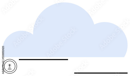 Large blue cloud shape with wireless signal origin icon and horizontal lines symbolizing data flow. Ideal for cloud computing, networking, connectivity, data security, infrastructure, communication