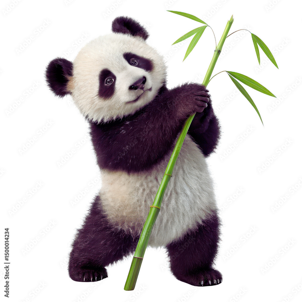 Fototapeta premium Cute Panda Holding Bamboo Branch - PNG