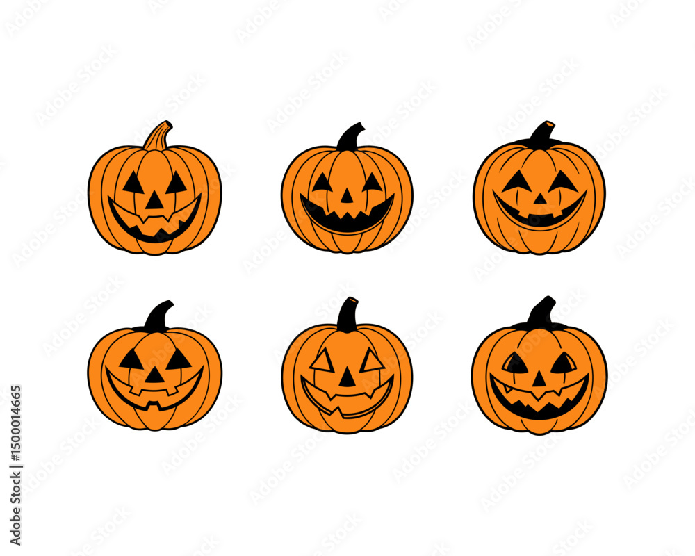 Halloween pumpkin face vector collection - funny jack-o-lantern expressions, cute, scary, beautiful Halloween icons and funny pumpkins for spooky autumn designs. Halloween pumpkin face vector collection - funny jack-o-lantern expressions, cute, scary, beautiful Halloween icons and funny pumpkins for spooky autumn designs.