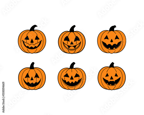 Halloween Pumpkin Vector Set - Pumpkin Patch, Spooky, Pumpkin Clipart, Scary, Cute Jack-o'-Lantern Faces for Halloween, Party Decorations and Autumn Designs.