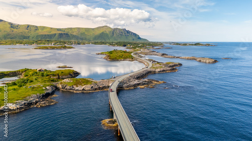 Canvas Print Breathtaking views of Norways coastal bridge connecting stunning islands and ser