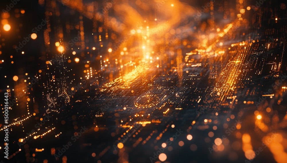 Fototapeta premium Fiery, digital city at night