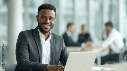 Confident professional enjoying work tasks in a dynamic office environment