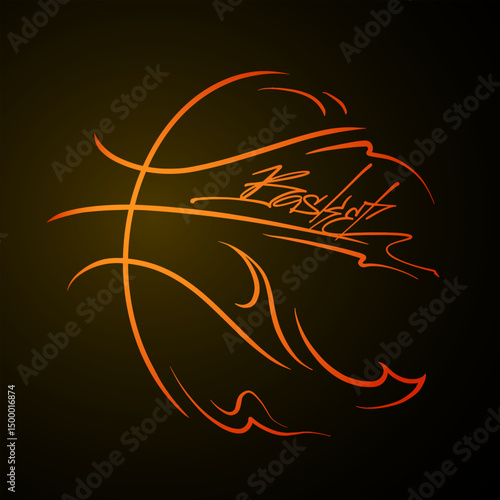 A dynamic and energetic basketball design featuring a ball made of fiery lines with the word Basket, elegantly written