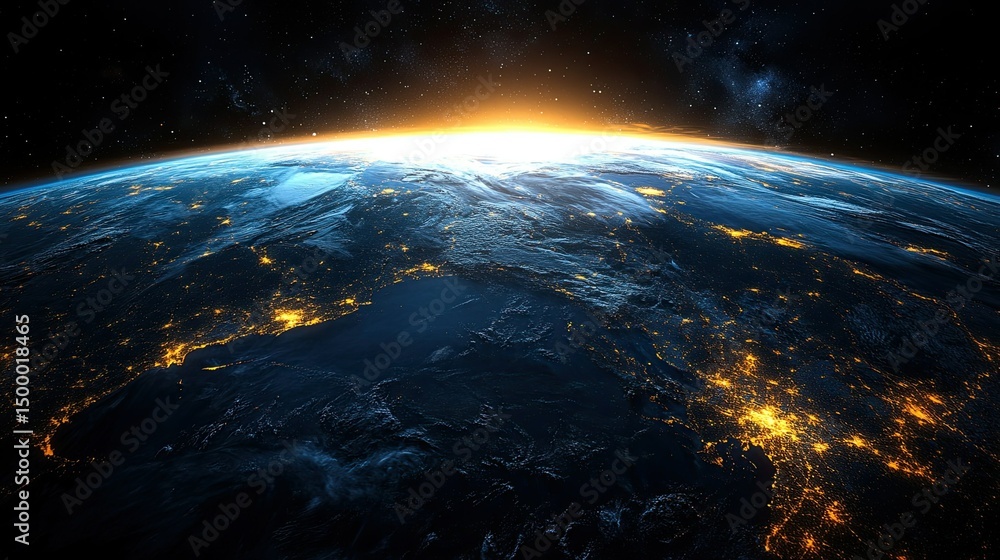 Night Planet Earth from Space with Light Lines of Communication and Connection for Global Network Concept Night Planet Earth from Space with Light Lines of Communication and Connection for Global Network Concept