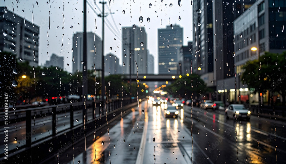 realistic rain effect on the glass on faded background. Generated Image realistic rain effect on the glass on faded background. Generated Image