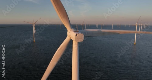 renewabale clean energy, climate change solution, alternative energy resources. wind turbine, offshore wind turbine. wind park. Afsluitdijk, The Netherlands.