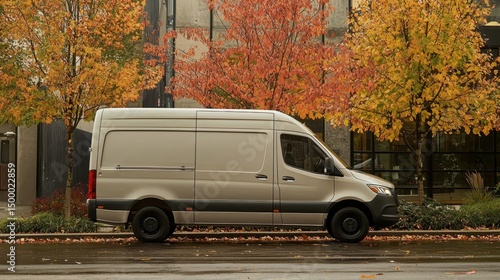 Wallpaper Mural Within the urban environment, a delivery van showcases the beauty of fall. Torontodigital.ca