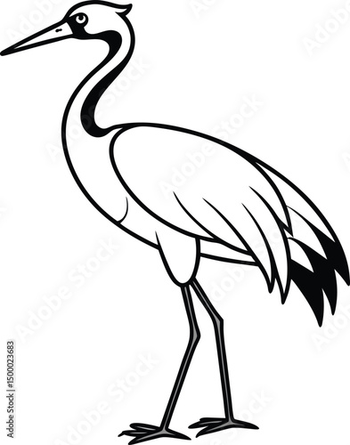 crane bird outline icon on transparent background