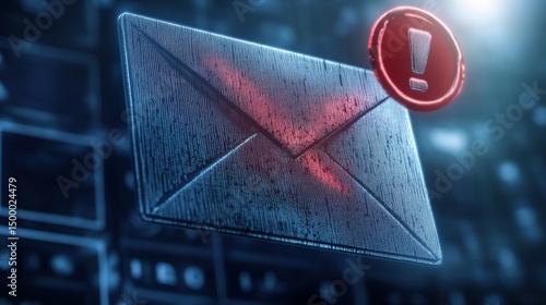 Wallpaper Mural Vector illustration of a suspicious email with red warning sign and exclamation mark hovering over blue background, symbolizing phishing, spam, cybersecurity alert  Torontodigital.ca