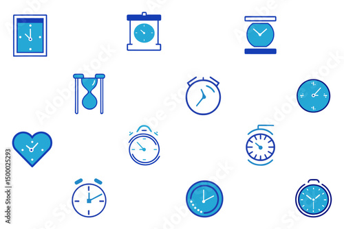 Timers and clock best solid icon set. Time clocks icons in thin line style. Icons related to clock, stopwatch, hourglass, alarm and more. Vector illustration
