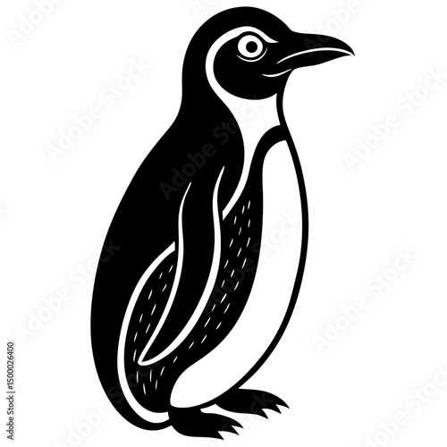 Penguin Bird Perched Vector Style On White