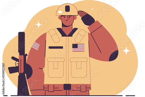 USA soldier vector illustration. Military armed forces personnel in uniform
