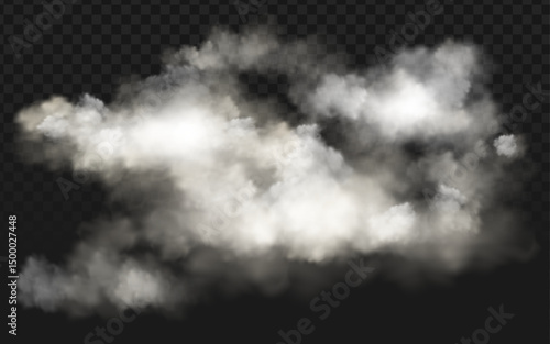 Realistic white smoke or fog cloud, isolated with transparency. Perfect for special effects, steam, mist, or air pollution overlays.