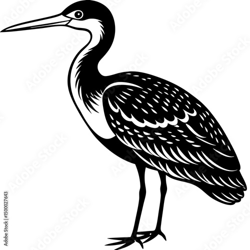 Wading Bird Perched Vector Style On White