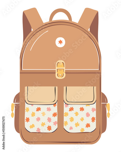 tan backpack with charming floral accents