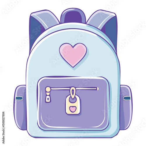 purple blue school backpack with heart