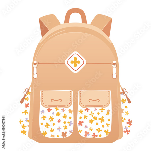 Light Brown Backpack with Floral Accents