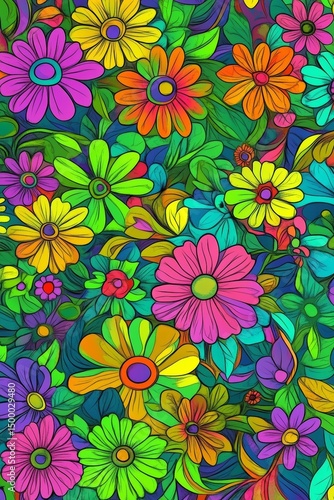Wallpaper Mural Abstract floral texture. Lineart and geometric pattern with multicolors. Torontodigital.ca