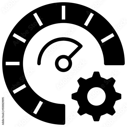 Speed Optimization - Glyph Black Fill Silhouette - Speedometer with gear, representing process acceleration and system optimization