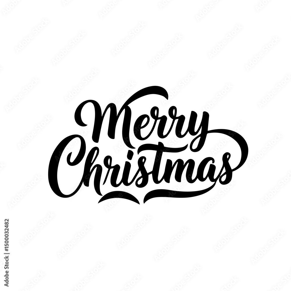 Fototapeta premium Merry Christmas lettering design. Elegant festive calligraphy script for winter holidays. Stylish Christmas wishes phrase perfect for greeting cards, invitations, and holiday announcements.