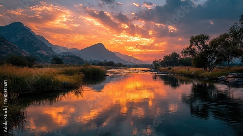 Wallpaper Mural Golden Sunset River Valley. Torontodigital.ca