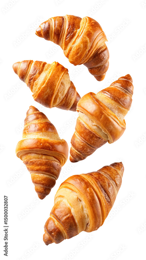 flying croissants isolated on transparent white background png, clipping path flying croissants isolated on transparent white background png, clipping path