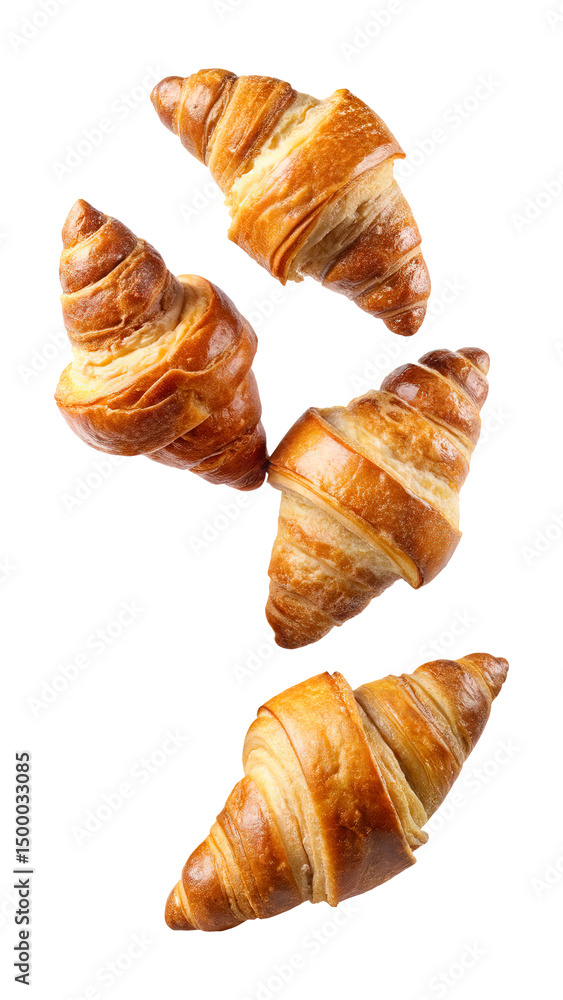 flying croissants isolated on transparent white background png, clipping path flying croissants isolated on transparent white background png, clipping path