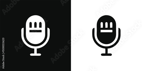 Retro vector microphone icon on a metallic background for music, broadcast, and audio communication