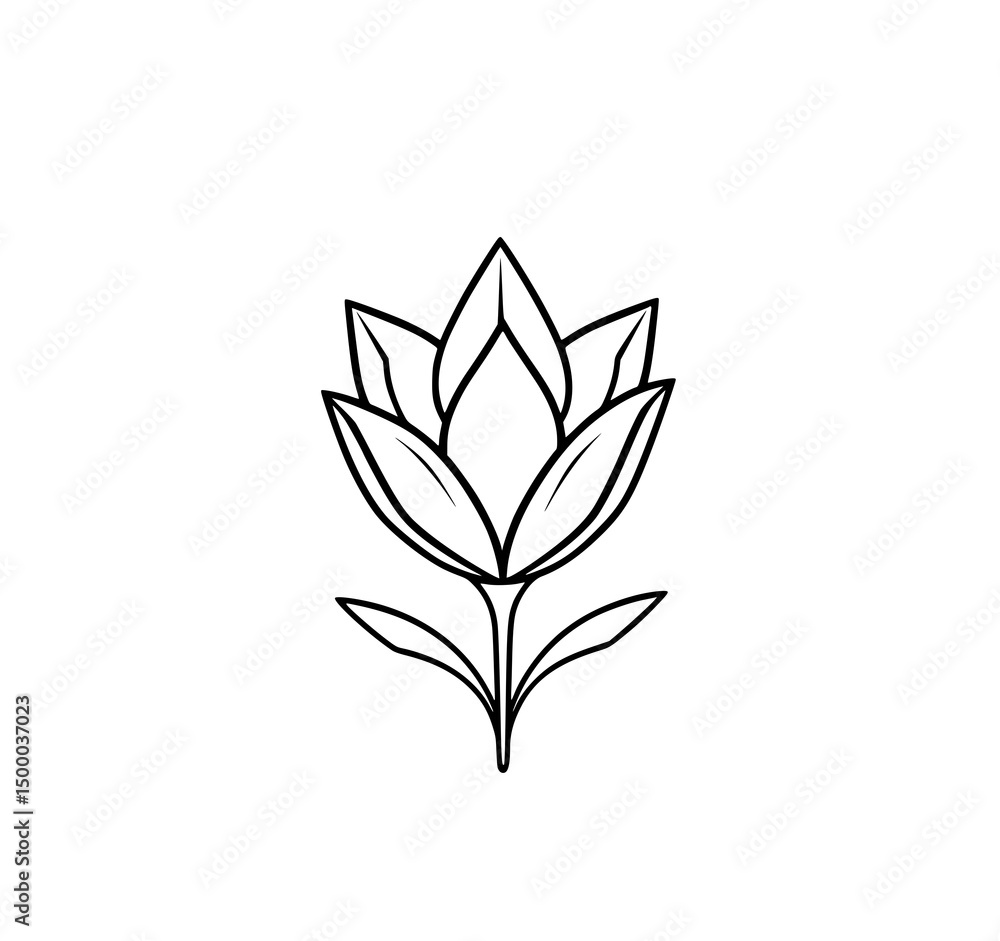 Elegant Floral Monochromatic Art: A refined black and white illustration showcases a meticulously detailed and aesthetically pleasing tulip flower.