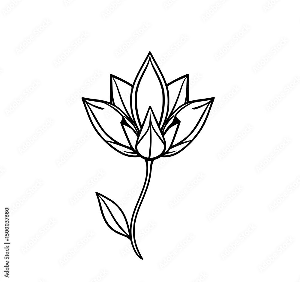 Obraz premium Exquisite Floral Monochromatic Sketch: A delicate hand-drawn sketch of a solitary, pristine flower, showcasing the elegance and intricate details of nature in elegant lines.
