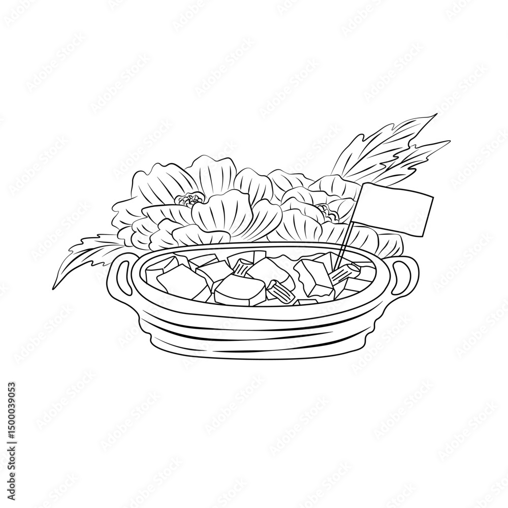 Fototapeta premium Mapo tofu chinese cuisine outline icon. Asian food dish.Vector Stock Illustration