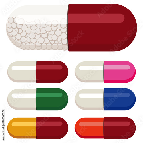 medical capsule, Healthcare medical, vector, multicolor capsule.