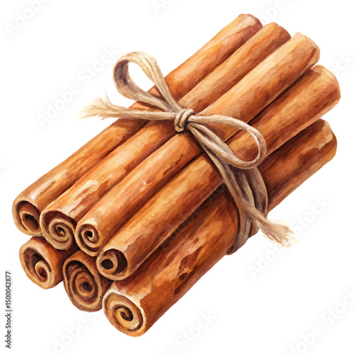  cinnamon sticks watercolor drawing on white background, PNG