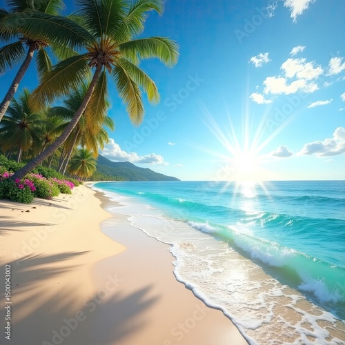 Wallpaper Mural tropical beach with palm trees Torontodigital.ca