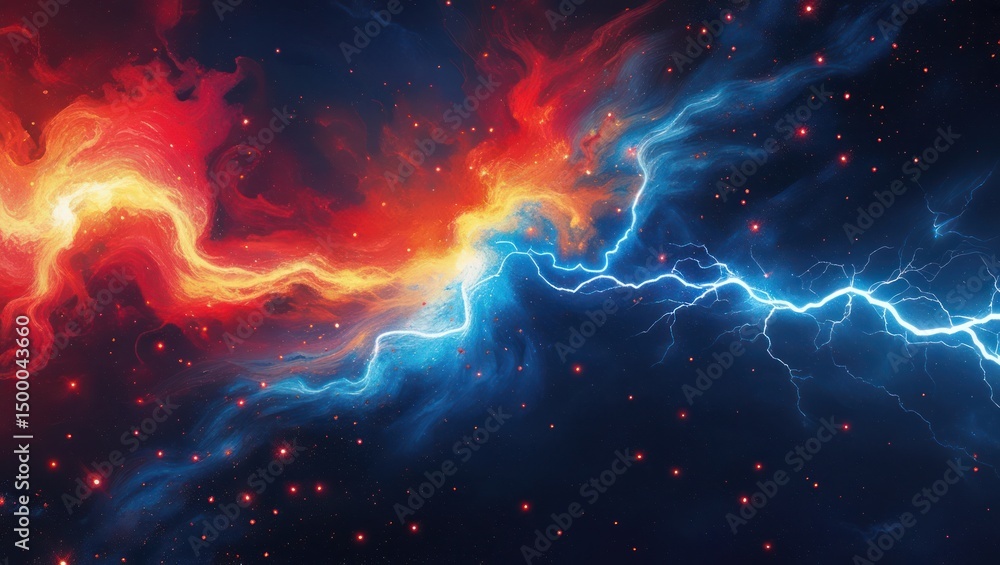 Abstract clash of fiery and icy energy Abstract clash of fiery and icy energy