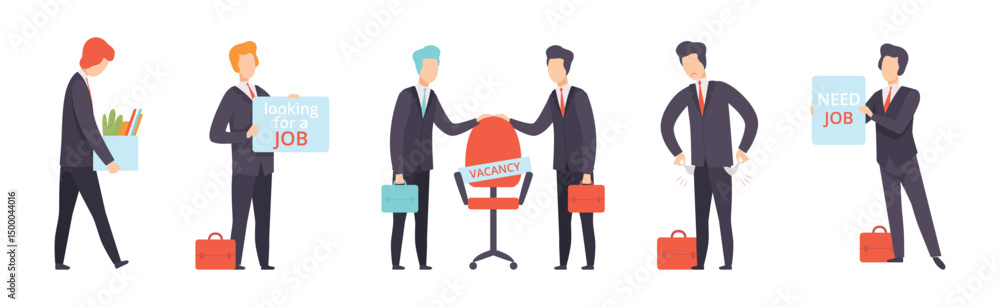 Obraz premium Man Character Searching for Job and Office Work Vector Set