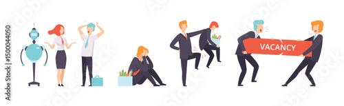 People Character Searching for Job and Office Work Vector Set