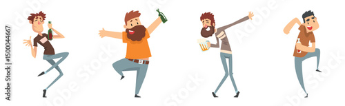 Man with Alcohol Drinking Spirits Relax at Bar Vector Set