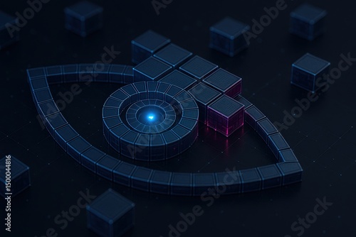 3D Digital Eye Symbol with Glowing Core

