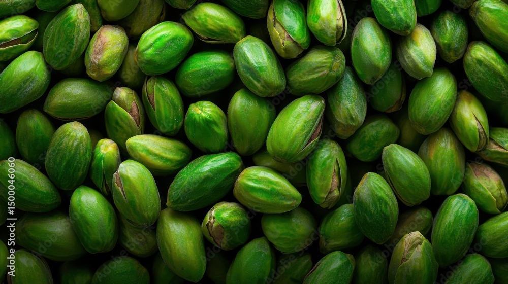 A bunch of green nuts are shown in a close up A bunch of green nuts are shown in a close up