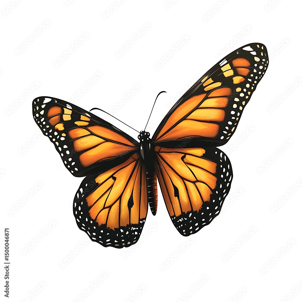 Fototapeta premium Vibrant close up illustration of a majestic monarch butterfly with orange and black wings detail