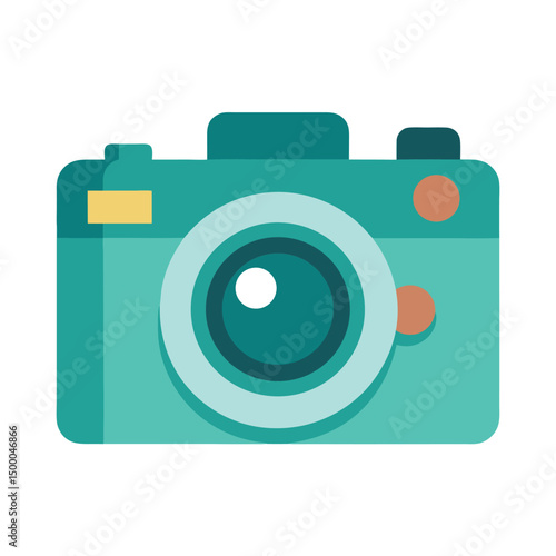 Teal retro camera vector illustration for photography and vintage design projects