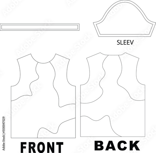 Clothing Sewing Pattern Template with Front, Back, and Sleeve Layout  Fashion Design Vector Illustration