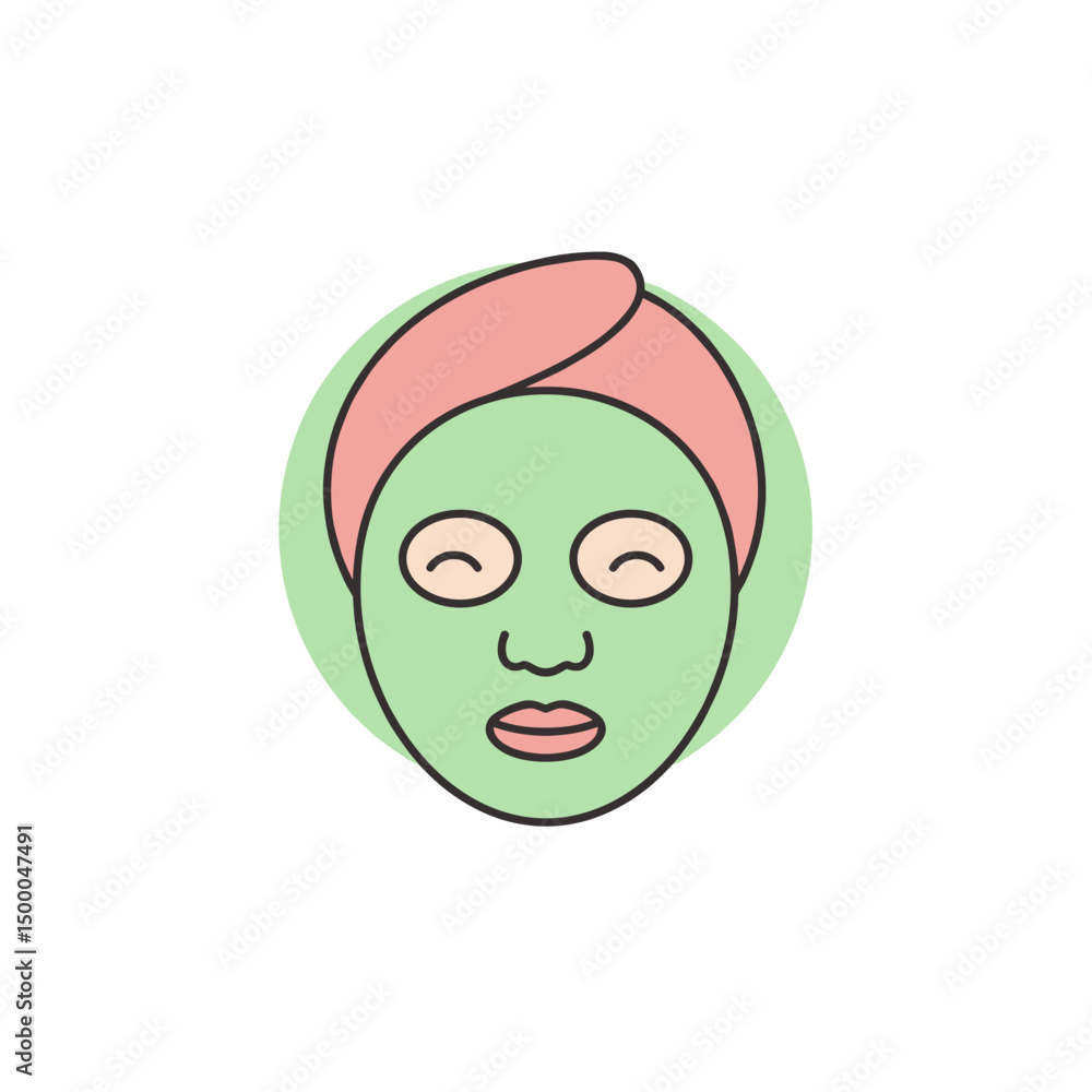 Woman with facial mask and headwrap smiling in spa environment Woman with facial mask and headwrap smiling in spa environment