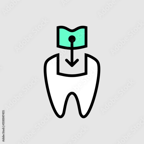 Tooth repair and restore icon. Filling tooth with special material medical sign. Dental prosthetics symbol logo