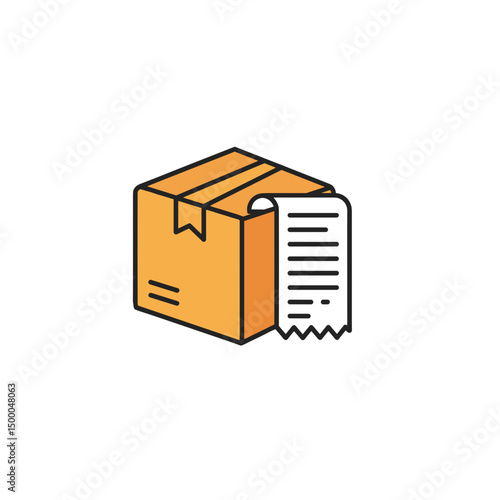 Cardboard box with receipt attached in simple vector style  