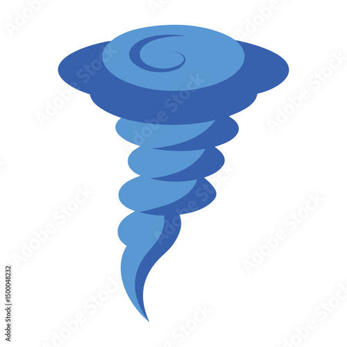 Isolated blue tornado cartoon graphic depiction of natures power and destructive potential