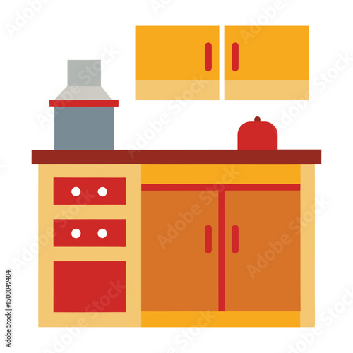 Stylized kitchen interior vector illustration minimalist design modern home furnishings